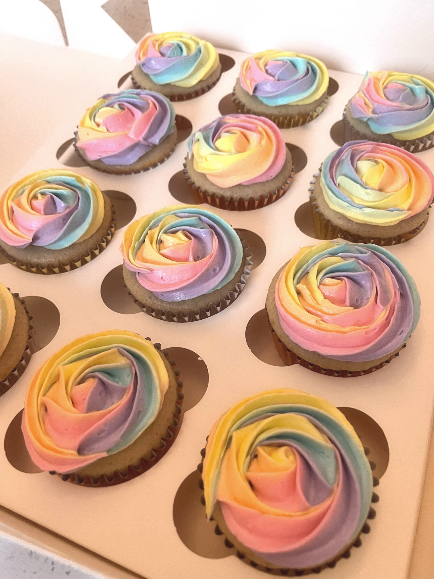 Rainbow pastel rosette cupcakes
